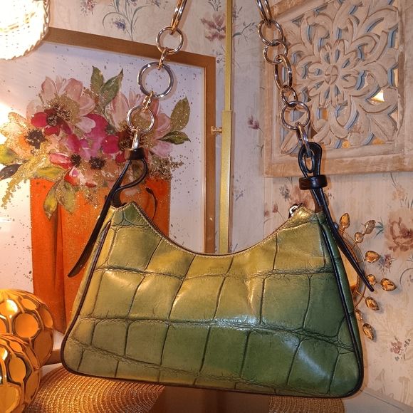 BEAUTIFUL! DOONEY & BOURKE HOBO-OLIVE GREEN CROC EMBOSSED IN THE NILE COLLECTION - Picture 2 of 7